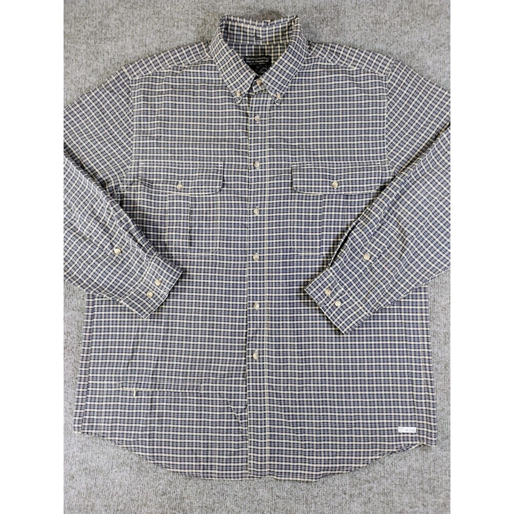 Norm Thompson Escape Ordinary Mens XL Blue Plaid Long Sleeve Button Shirt Flaw